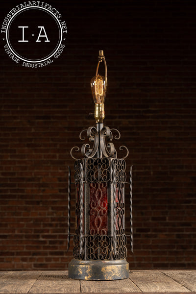 Vintage Spanish Revival Wrought Iron Table Lamp with Mica Shade Panels
