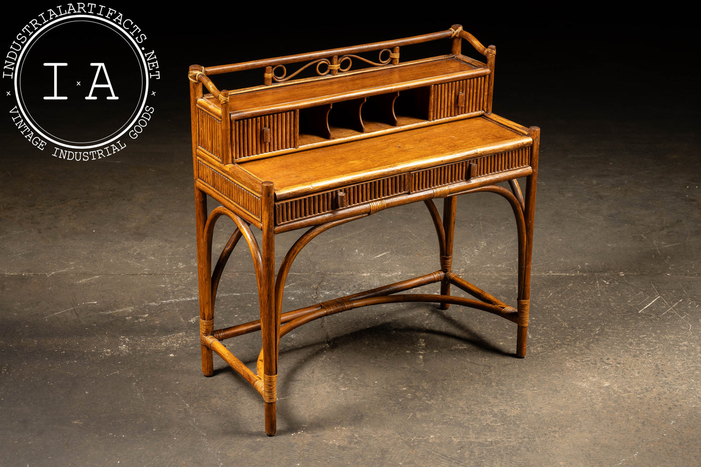 Mid-Century Rattan and Bamboo Stationery Desk and Chair by Lillian Vernon
