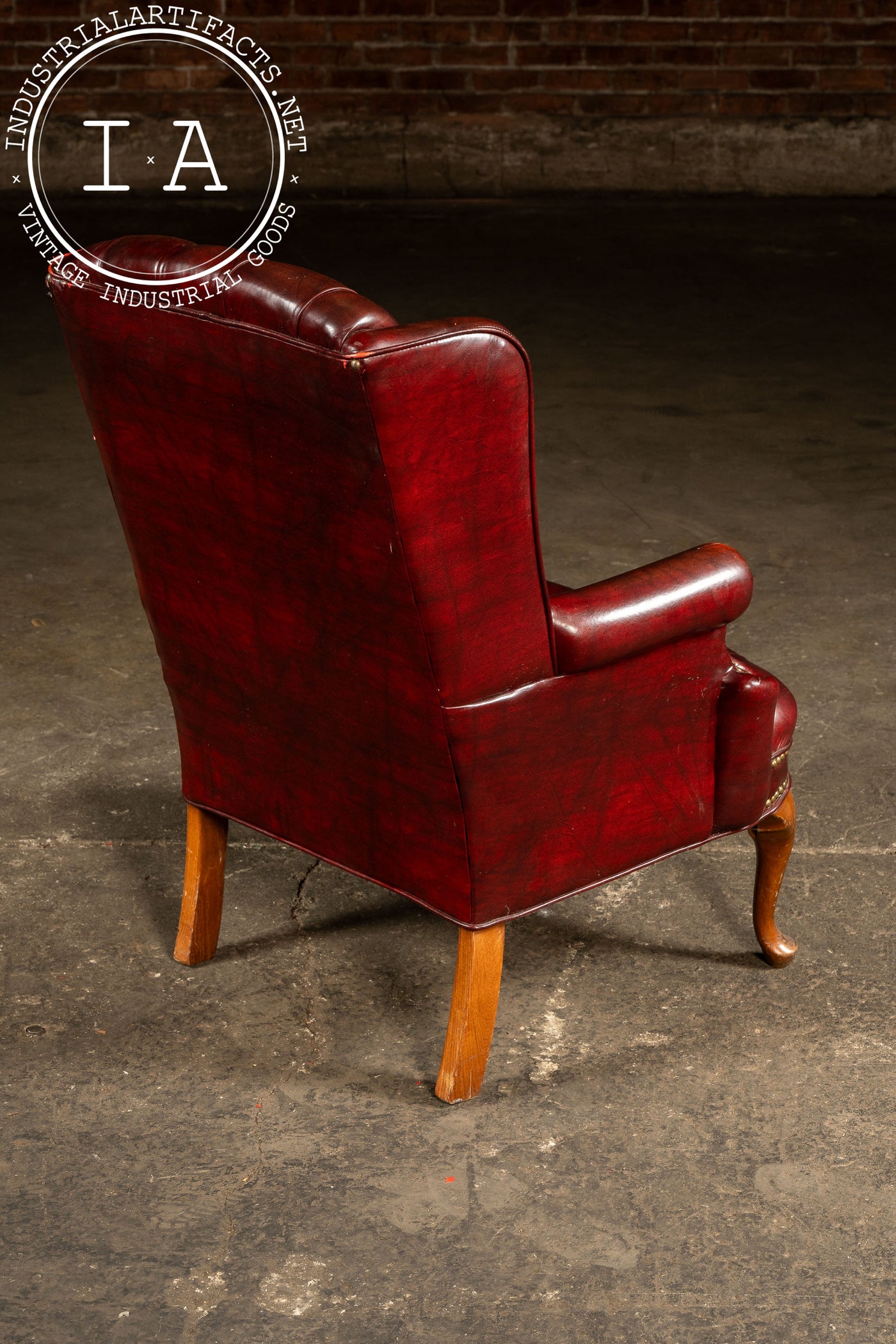 Vintage Tufted Leather Wingback Chesterfield Armchair in Oxblood