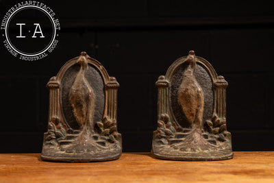 Art Nouveau Cast Brass Peacock Bookends