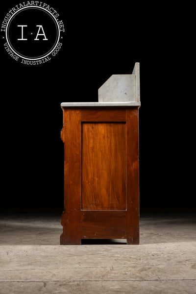 Late 19th Century Eastlake Victorian Walnut Commode Wash Stand with Marble Top