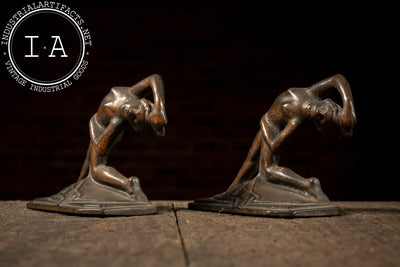 Pair of Vintage Cast Iron Figural Nude Art Deco Bookends