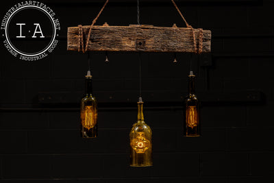Reclaimed Bottle Chandelier with Rustic Beam Mount