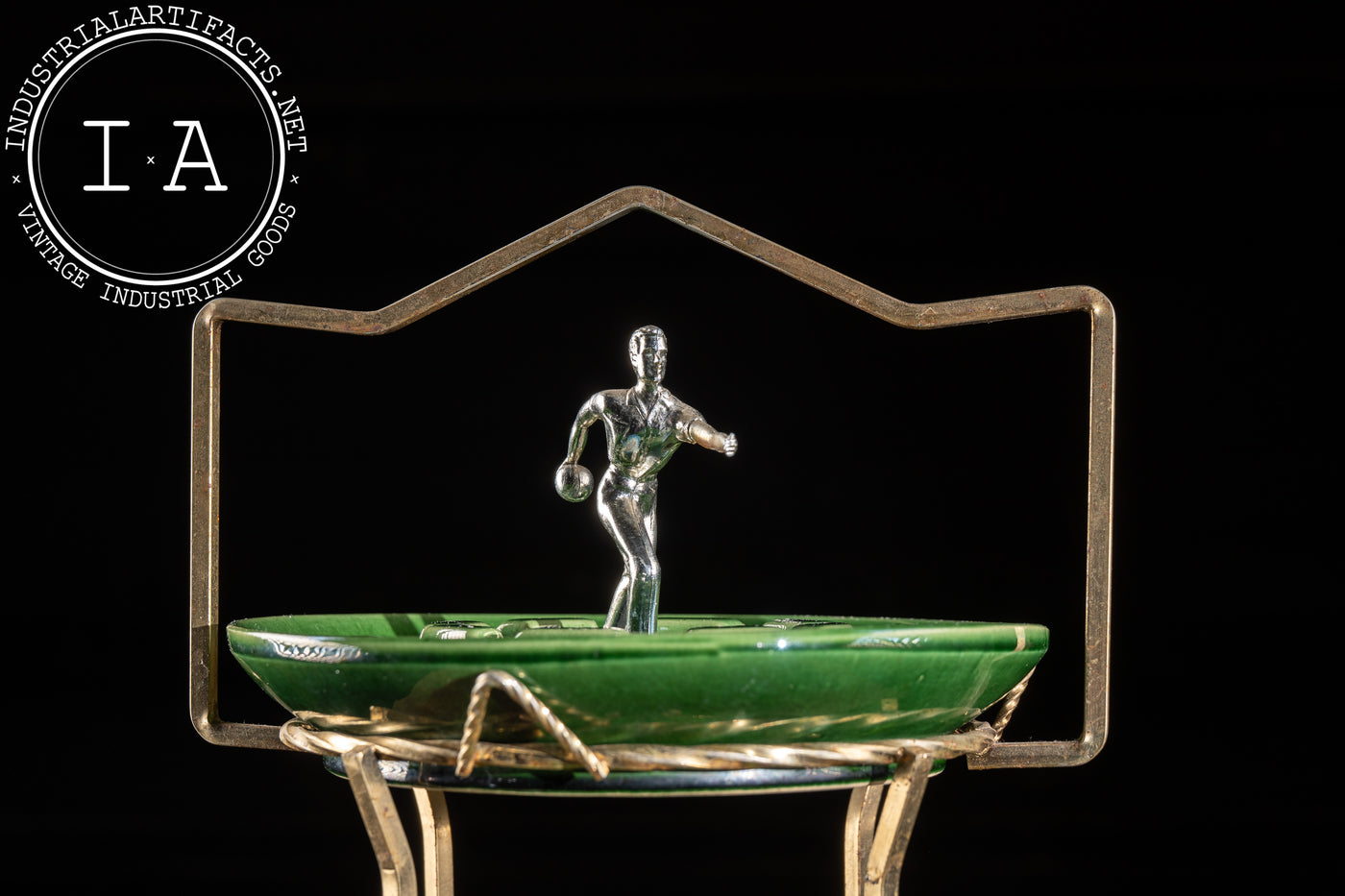 MCM Art Deco-Inspired Spaghetti Lamp Ashtray Stand in Green