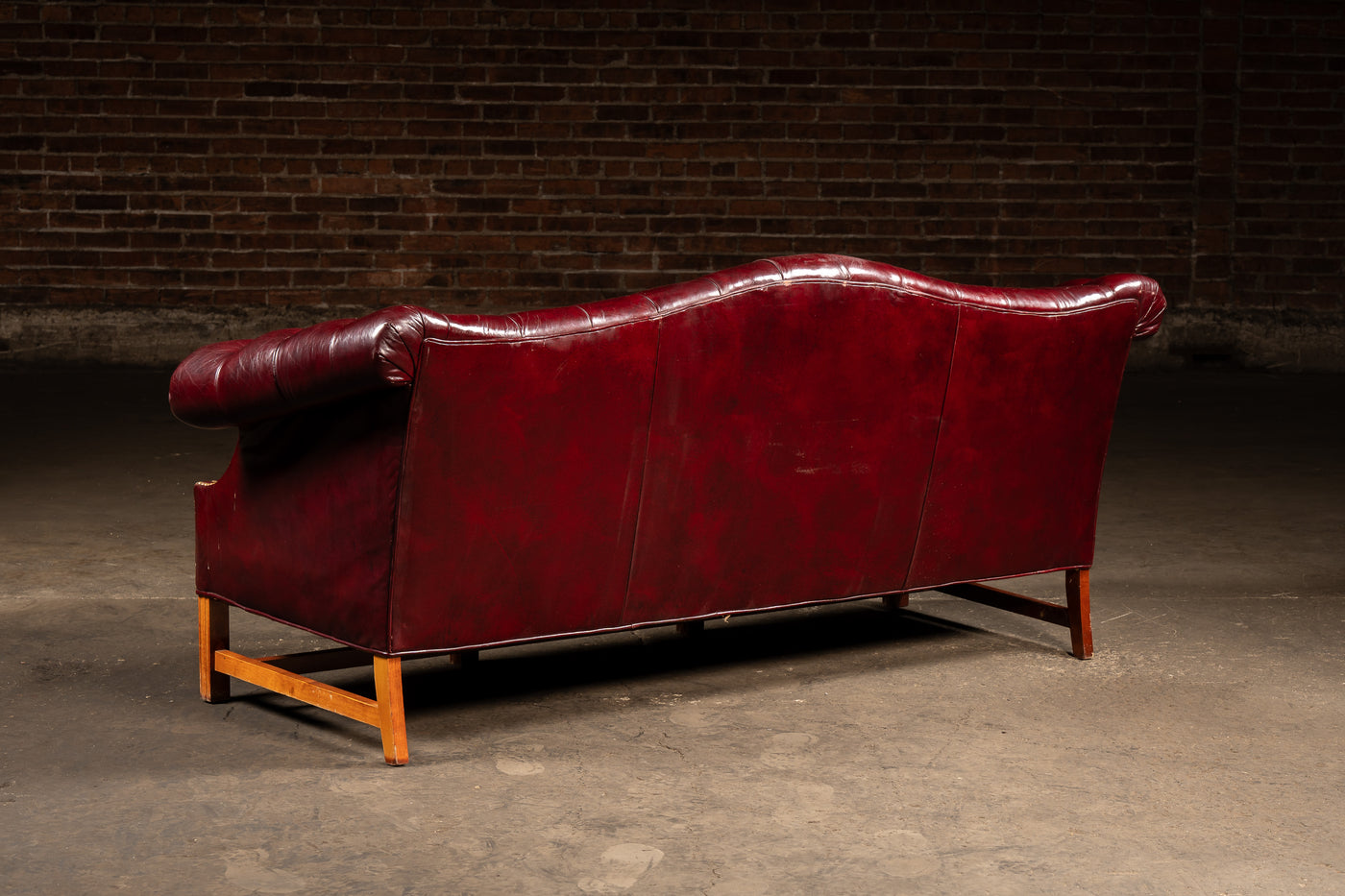 Vintage Chippendale-Style Camelback Chesterfield Leather Sofa in Oxblood