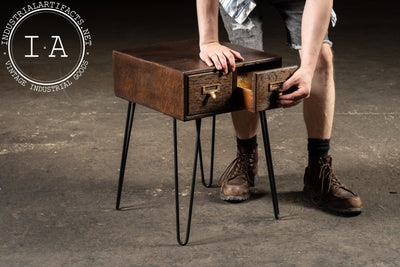 Antique Oak Card Catalog Side Table by Library Bureau