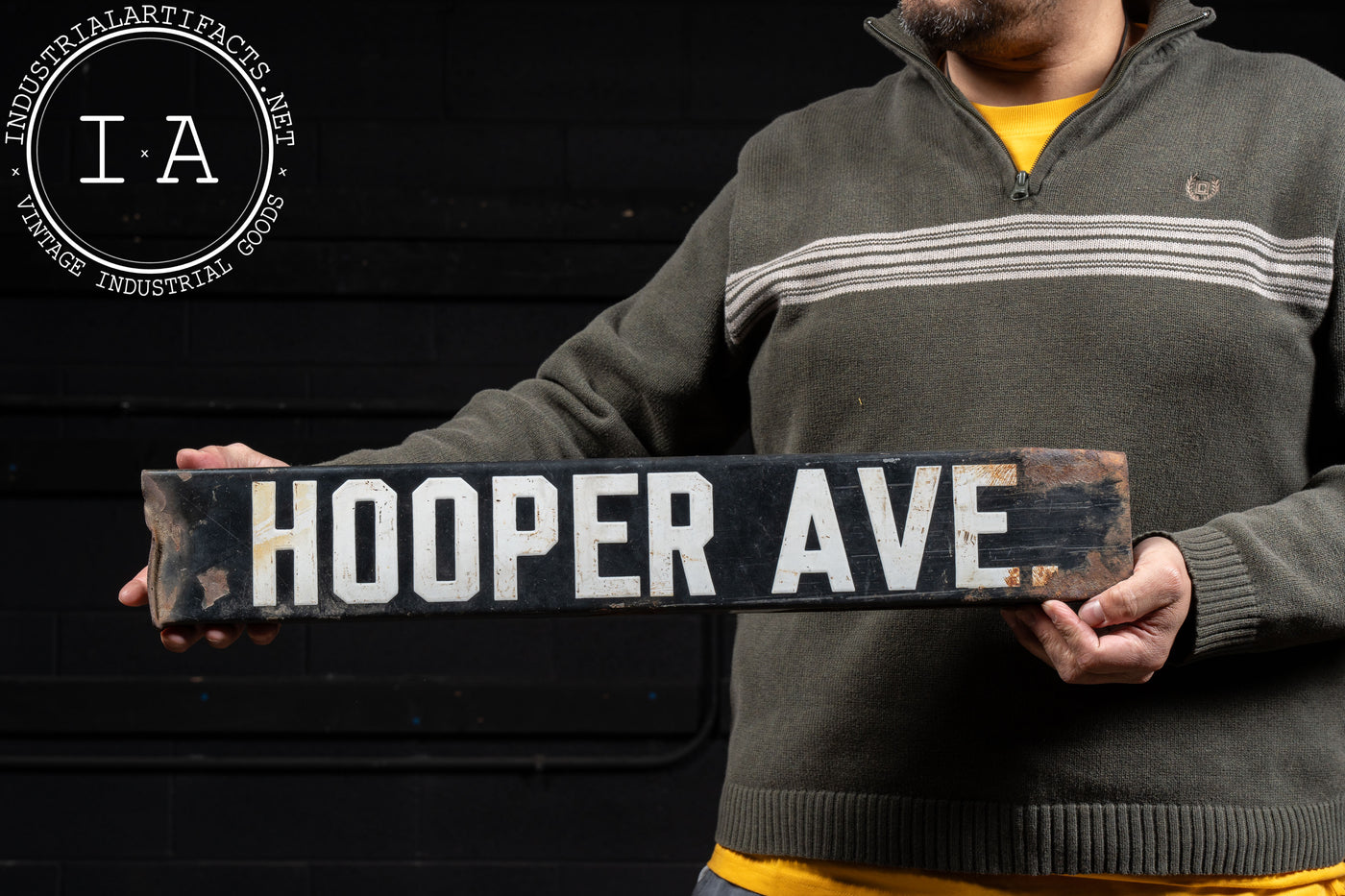 Vintage "Hooper Ave." Porcelain Enamel Double-Sided Street Sign - 1