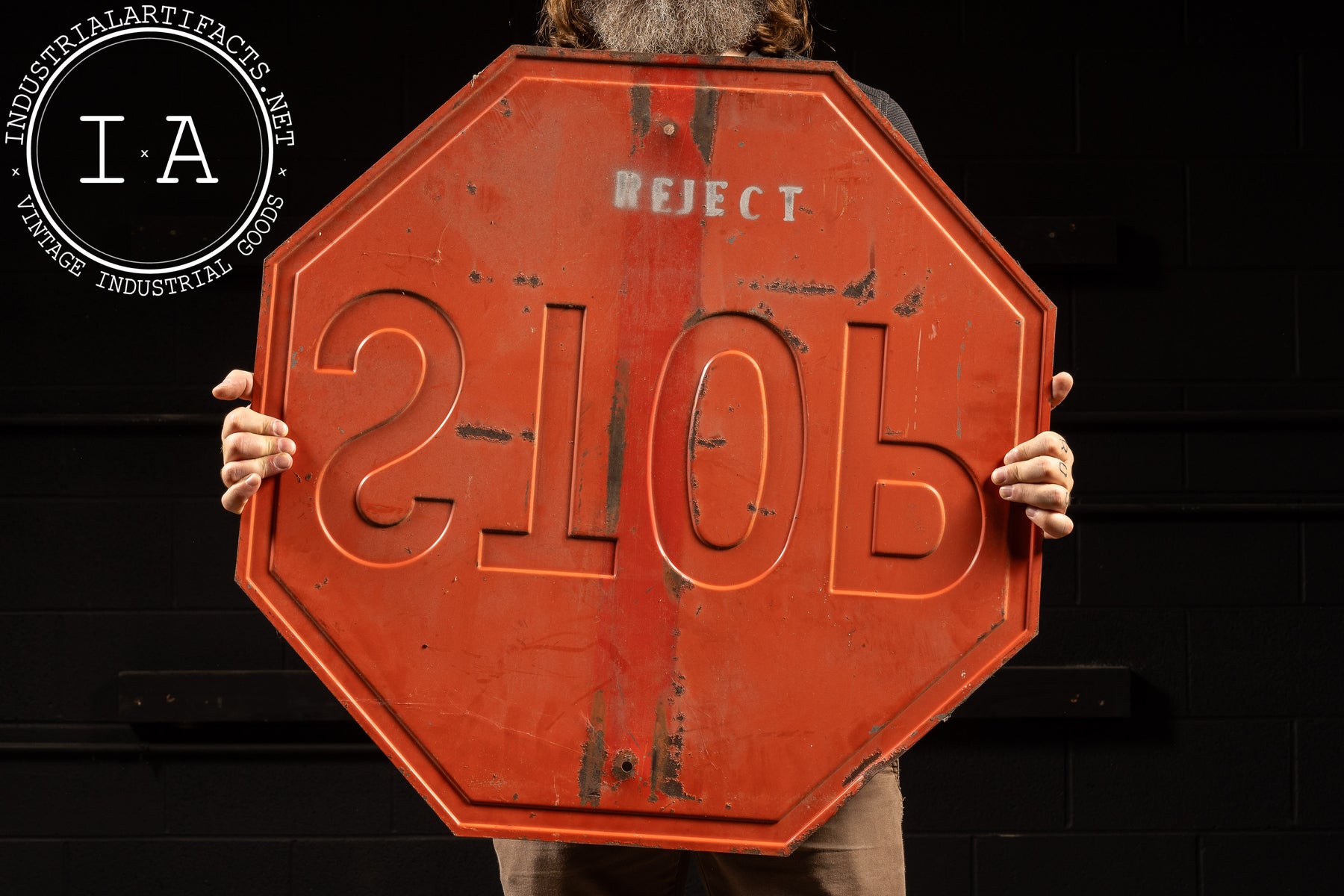 Vintage Embossed Stop Sign – Industrial Artifacts