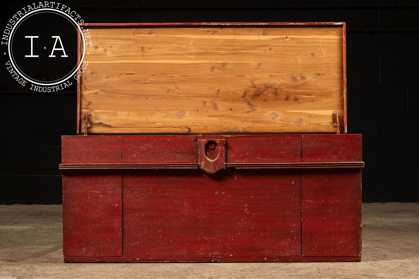 Vintage Painted Wooden Carpenter's Chest in Red