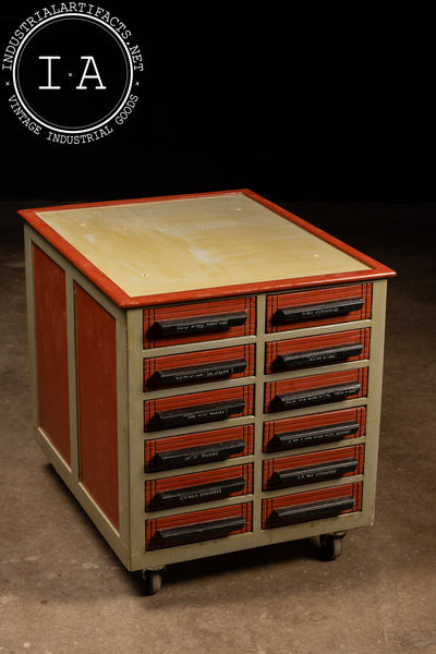 Vintage 12-Drawer Industrial Rolling Parts Cabinet