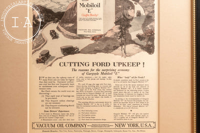 c. 1920 Framed Vacuum Oil Gargoyle Ford Upkeep Ad