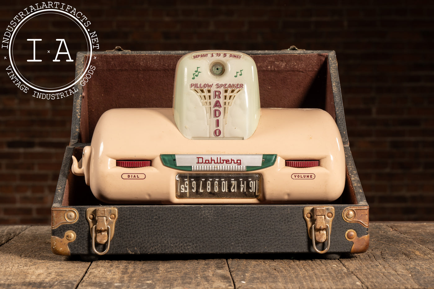 c. 1950 Salesman Sample Dahlberg Coin-Op Pillow Radio in Case