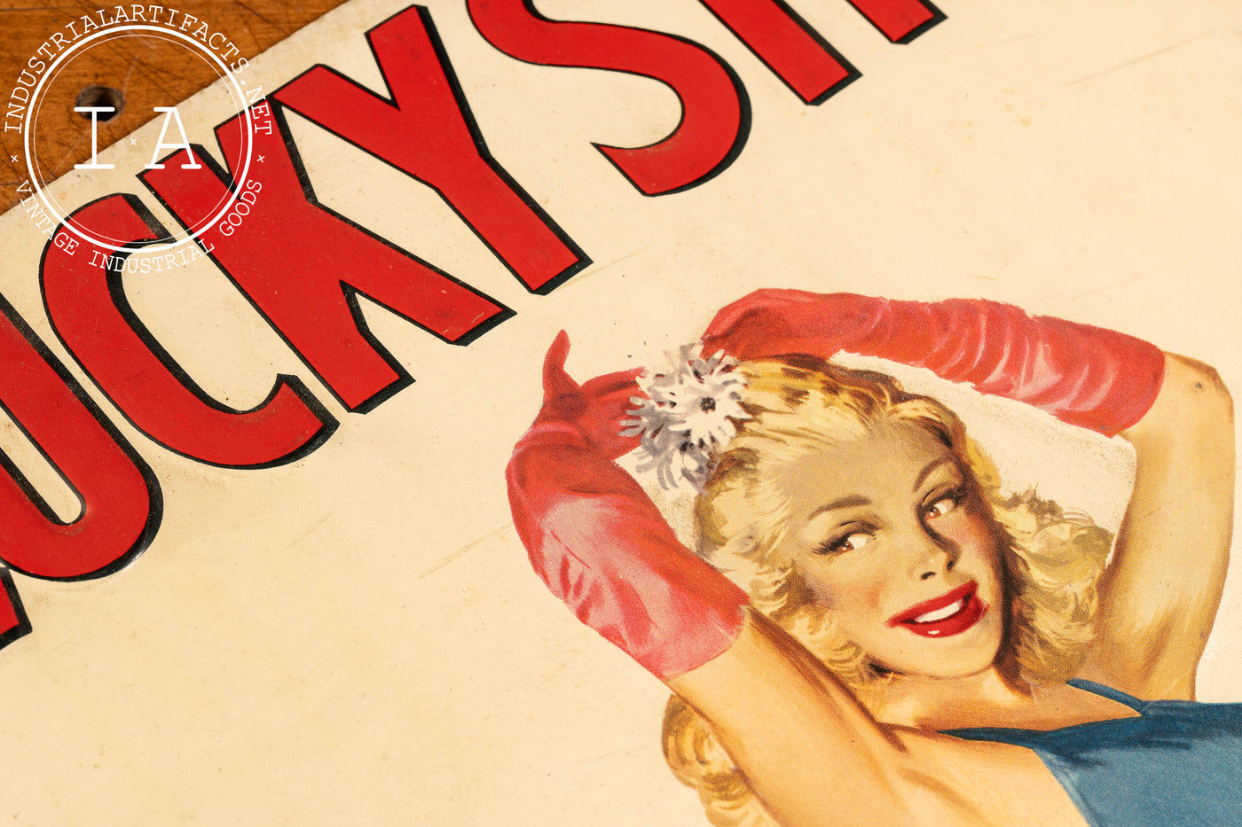 Vintage Pin-Up Embossed Tin Litho Advertising Sign