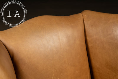 Vintage Leather Wingback Armchair With Ottoman in Tan