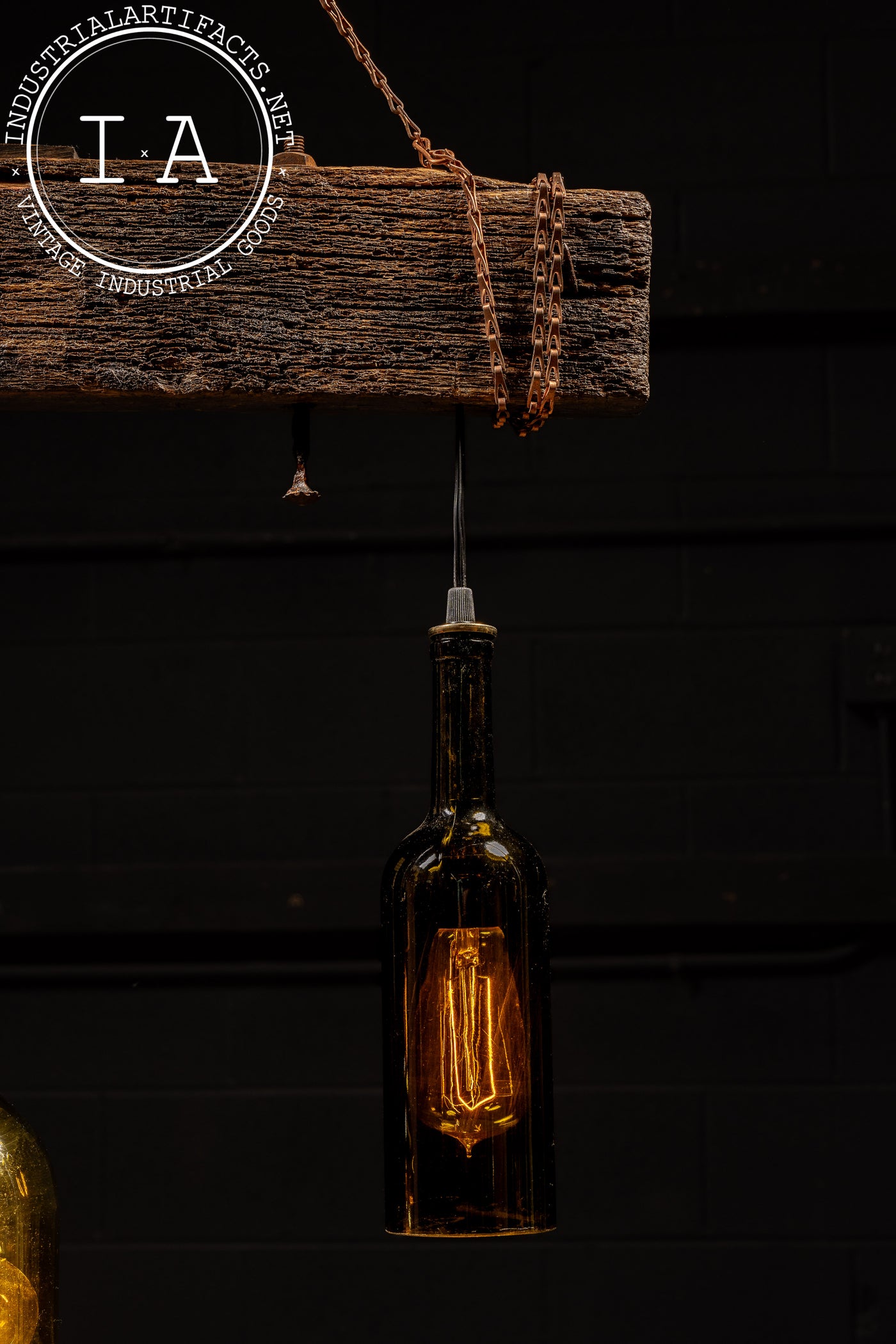 Reclaimed Bottle Chandelier with Rustic Beam Mount