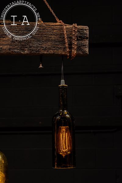 Reclaimed Bottle Chandelier with Rustic Beam Mount