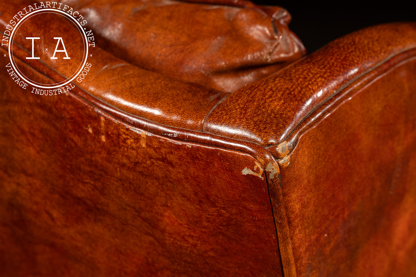 Tufted Leather Wingback Armchair in Burnt Amber