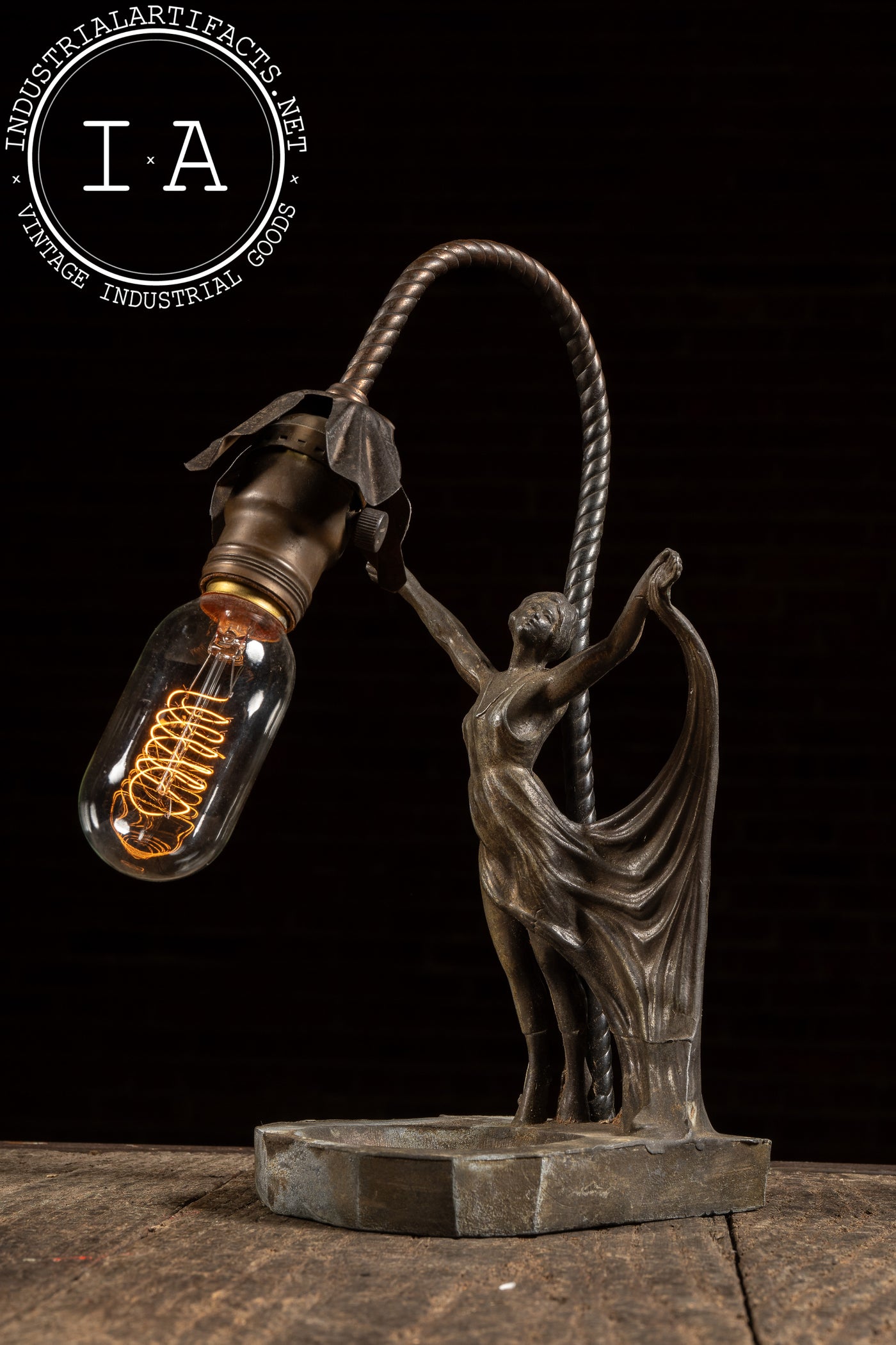 c. 1900 Art Nouveau Figural Woman Lamp With Ashtray