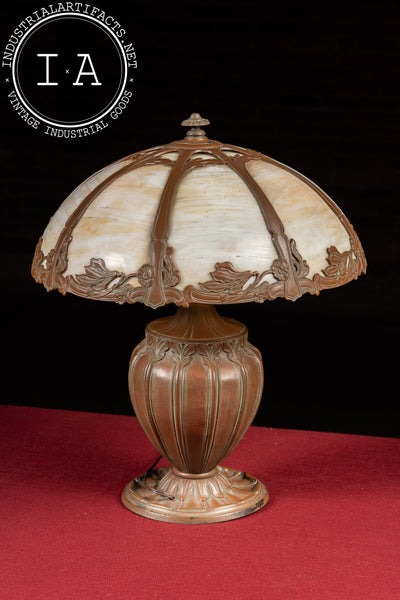 Antique Bronze and Slag Glass Table Lamp