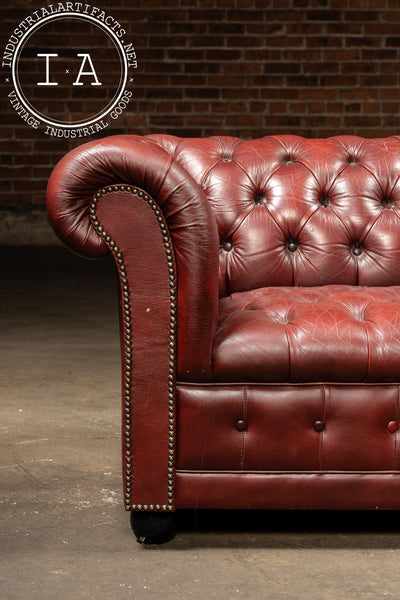 Vintage Tufted Leather Chesterfield Sofa in Burgundy