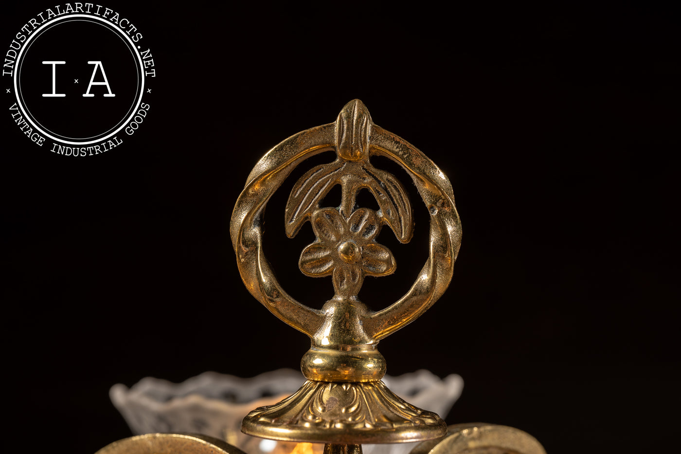 Vintage Four-Lamp Flush Mount Brass Light Fixture with Floral Motif