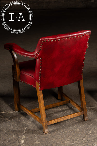 Set Of Four Tufted Leather Bankers Chairs in Red