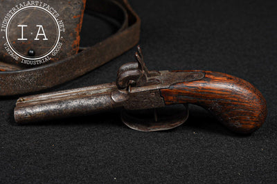 Civil War-Era Flintlock Pistol with Powder Horn and Leather Cartridge Pouch