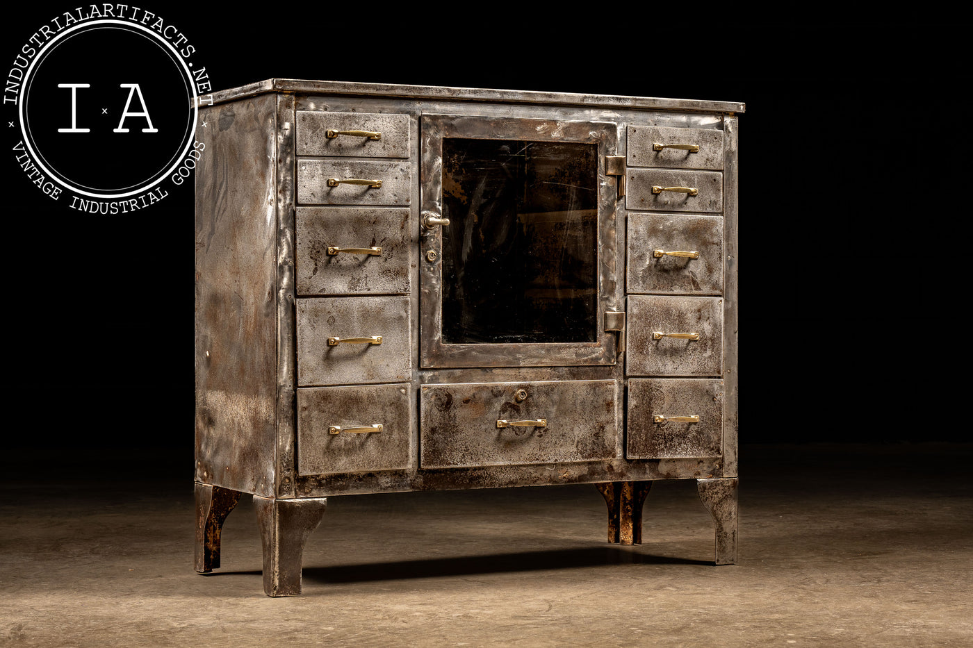 Early 20th Century Brushed Steel Medical Cabinet with Display Window