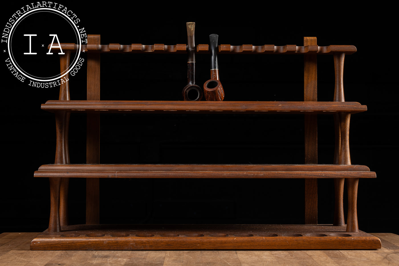 Antique Wall-Mounted Oak Pipe Rack