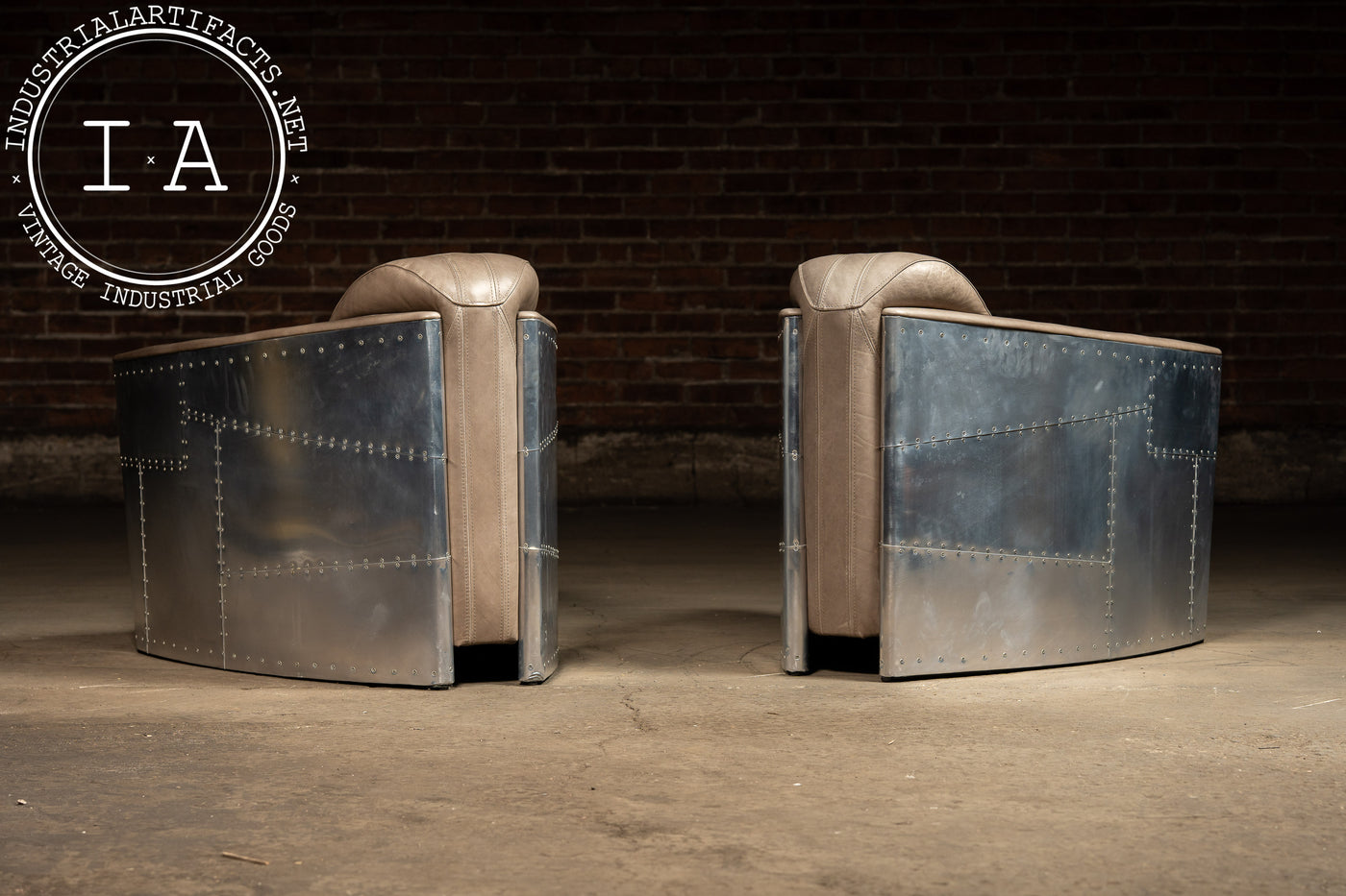 Vintage Pair of Aviator Chairs with Ottoman in Gray by RH