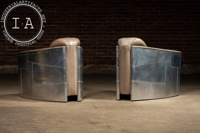 Vintage Pair of Aviator Chairs with Ottoman in Gray by RH