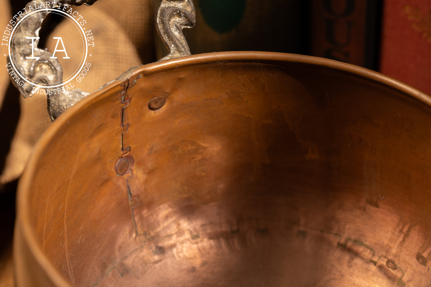 Antique Copper Pot With Cast Brass Lion Handles