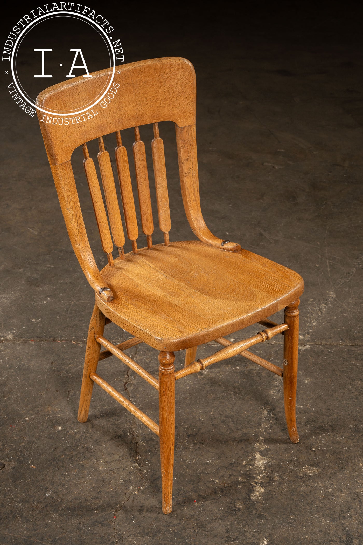 Antique Quarter-Sawn Oak Dining Chair with Cast Iron Bracings