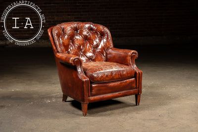 Vintage Tufted Leather Chesterfield Armchair and Ottoman by Hickory Chair