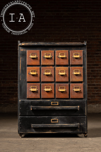 Wooden 14 Drawer Rolling Shop Cabinet in Distressed Black