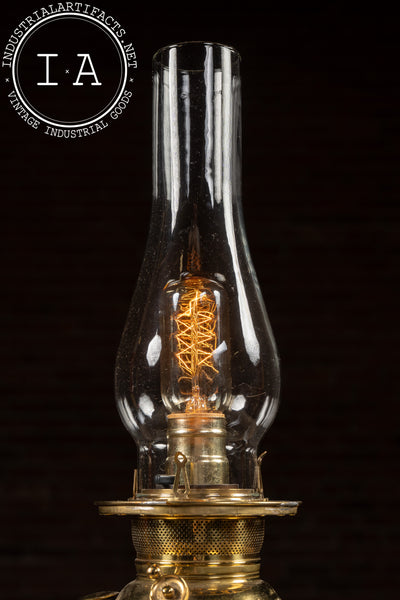 Late 19th Century Hand-Painted "Juno" Glass Oil Lamp with Floral Motif