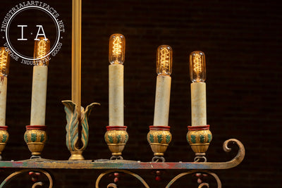 Mediterranean Revival Wrought Iron and Tole Chandelier 2