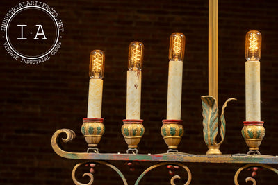 Mediterranean Revival Wrought Iron and Tole Chandelier 1