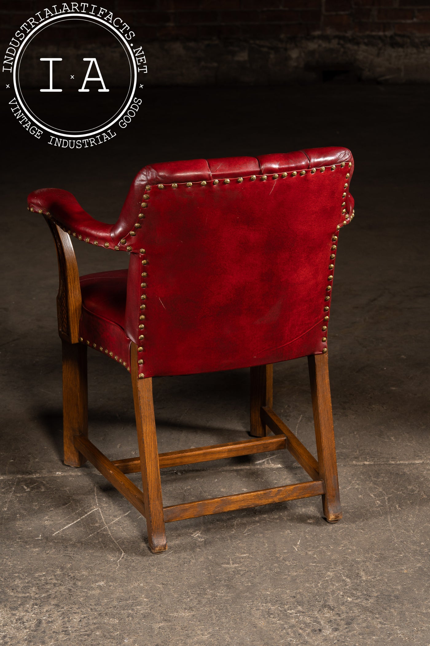 Set Of Four Tufted Leather Bankers Chairs in Red