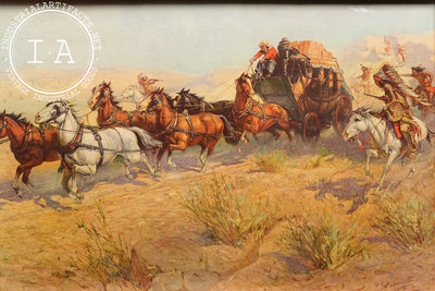 Vintage "Attack on the Overland Stage" Self-Framed Budweiser Advertising Print