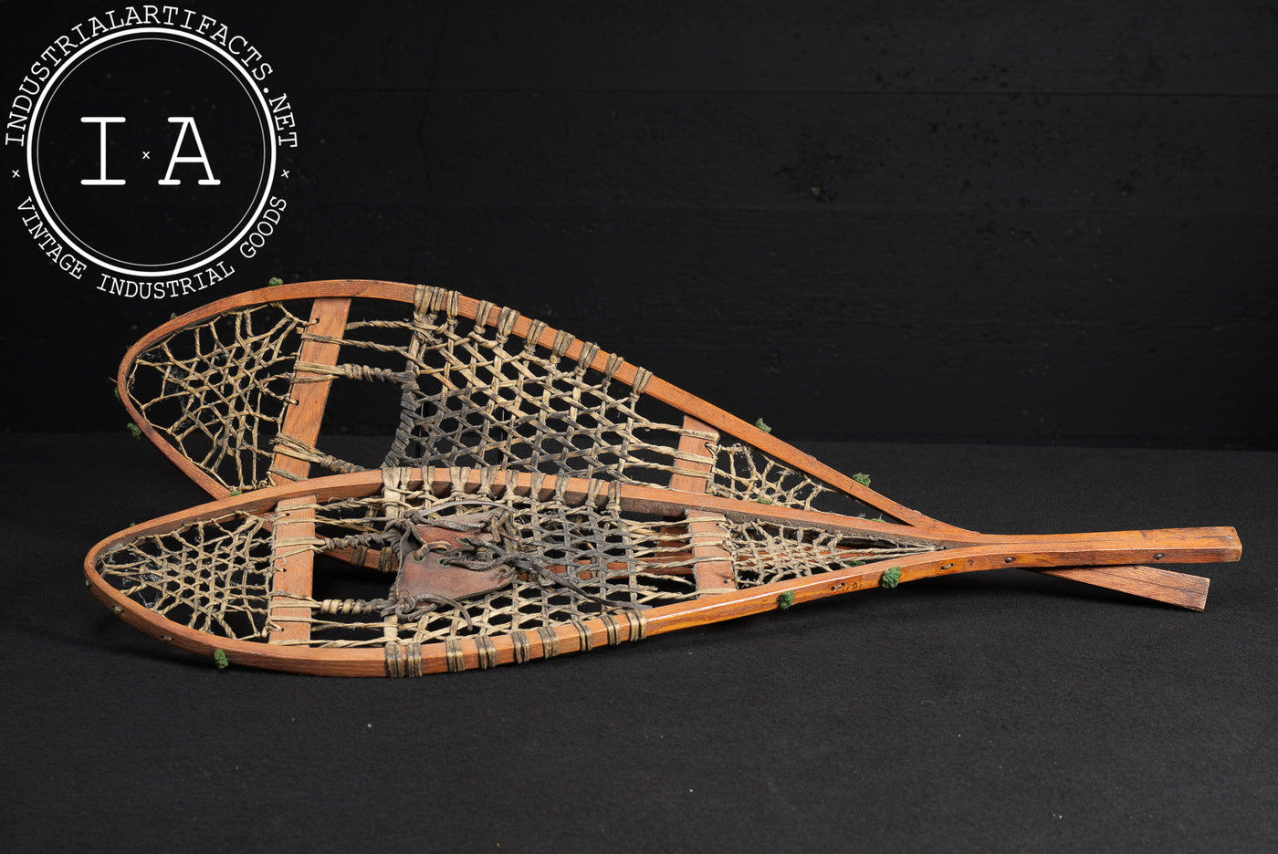 Primitive Wooden Snowshoes with Rawhide Webbing