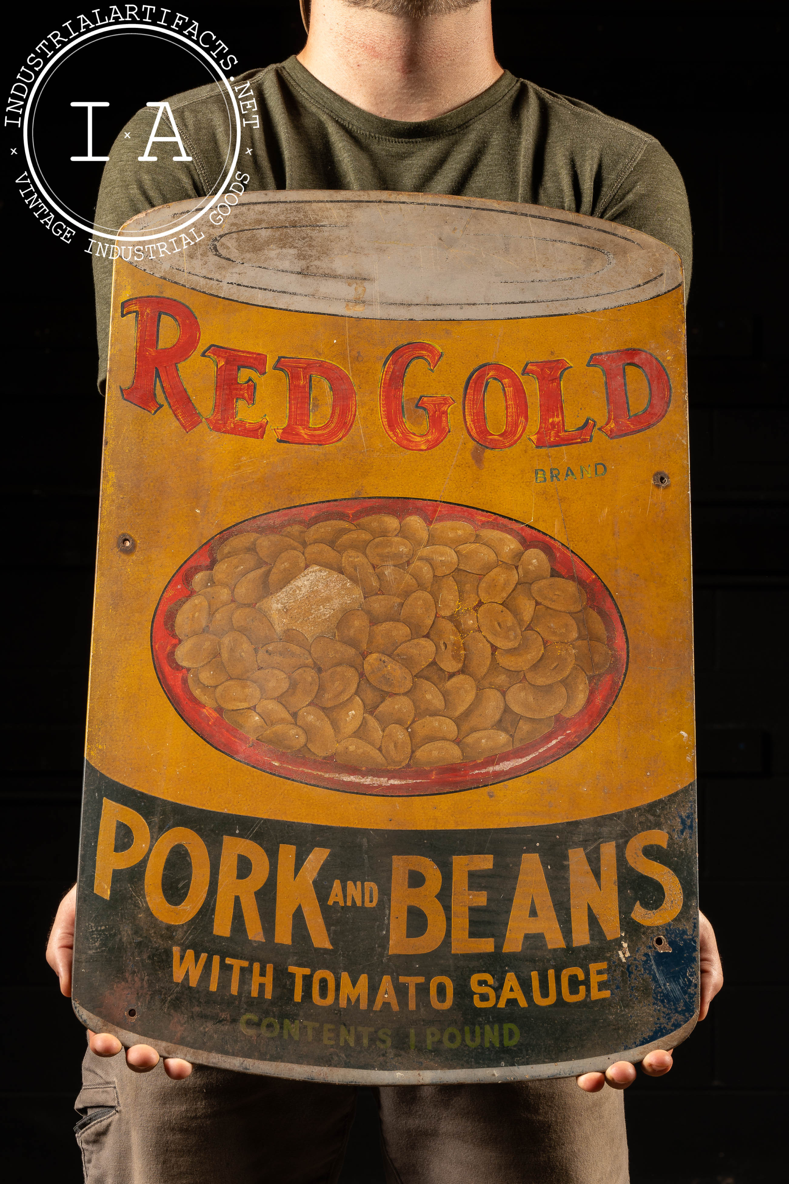 Heavy Painted Steel Red Gold Advertising Sign - Pork and Beans ...