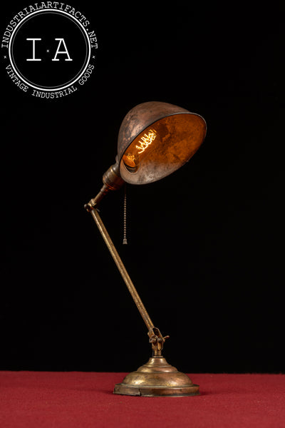 Early 20th Century Brass Articulating Desk Lamp with Dome Shade by Faries