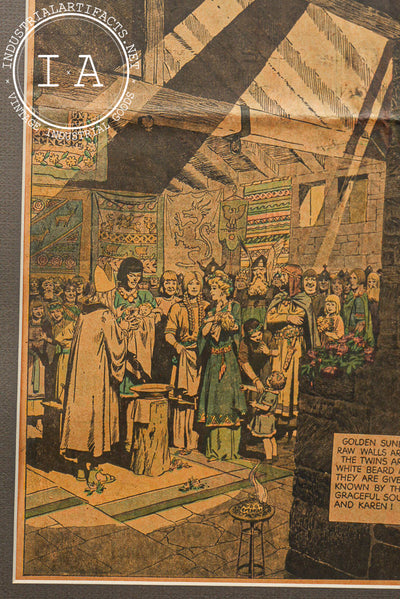 Vintage Framed Prince Valiant Comic Page by Hal Foster