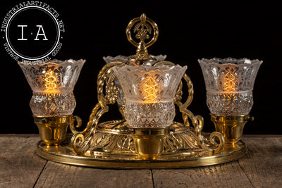 Vintage Four-Lamp Flush Mount Brass Light Fixture with Floral Motif
