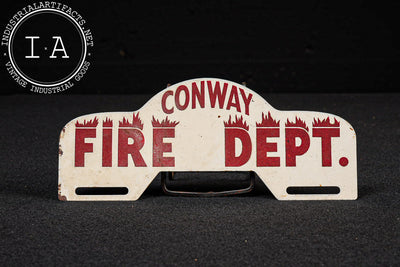 Vintage Conway Fire Dept. Reflective Steel Enamel License Plate Topper