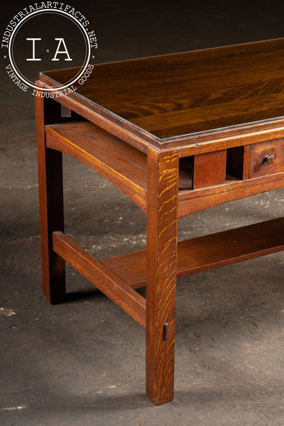 Early 20th Arts & Crafts Oak Library Table with Glass Top by Limbert