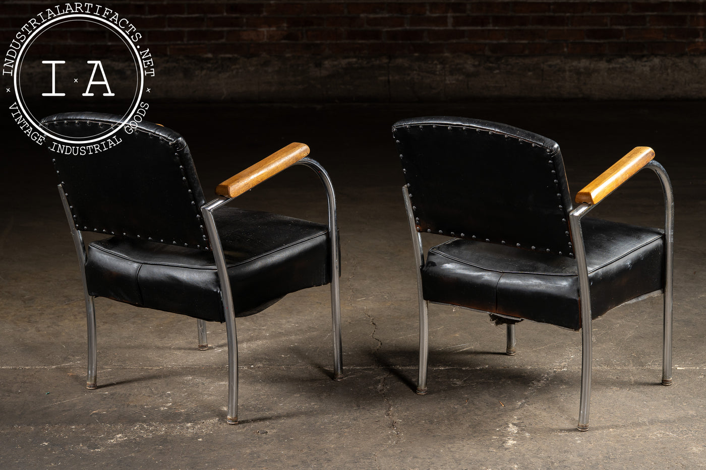 Pair Of Art Deco Barber Shop Armchairs in Black