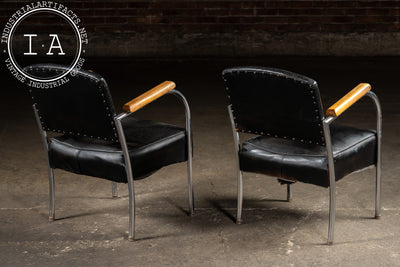 Pair Of Art Deco Barber Shop Armchairs in Black