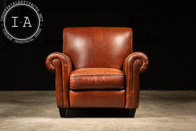 Contemporary Leather Club Chair in Burnt Orange